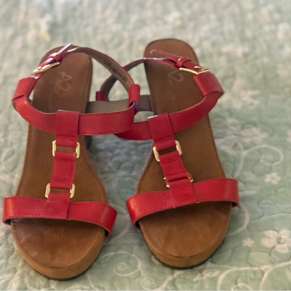 Vibrant Red Sandals with Metallic Buckles
